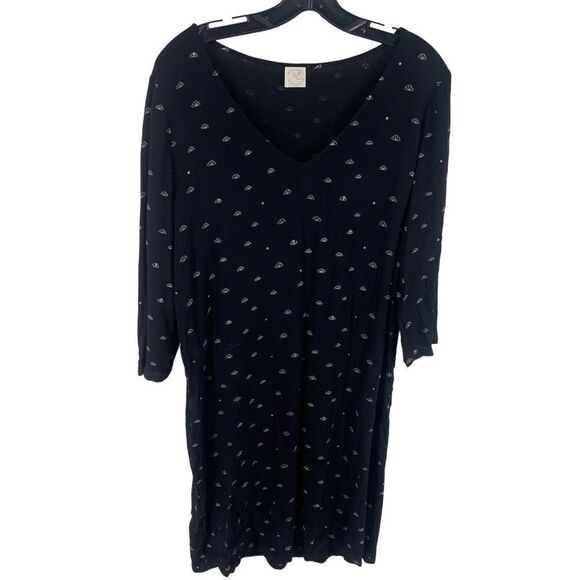 Des Petits Hauts Paris viscose shift dress long sleeves seashells v neck T3 8 - Picture 1 of 12